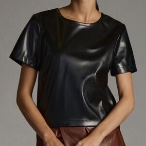 NWT Porridge Anthropologie Collin Black vegan Leather Short Sleeve Top, size XL